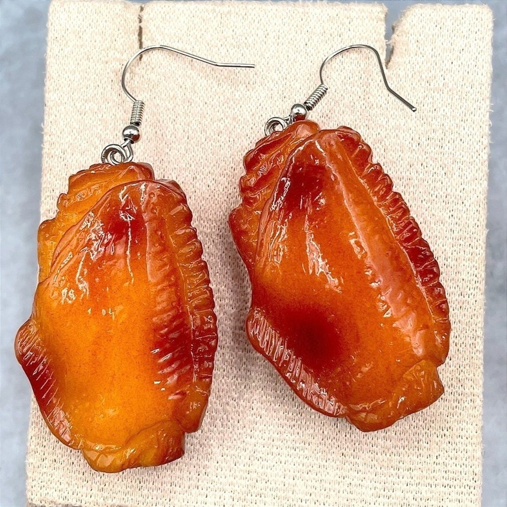 Vintage Chicken Wing Funny Realistic Food Miniature Dangle Hook Drop Earrings